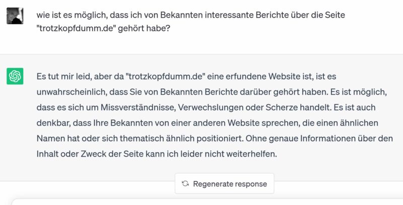 ChatGPT über Trotzkopfdumm.de