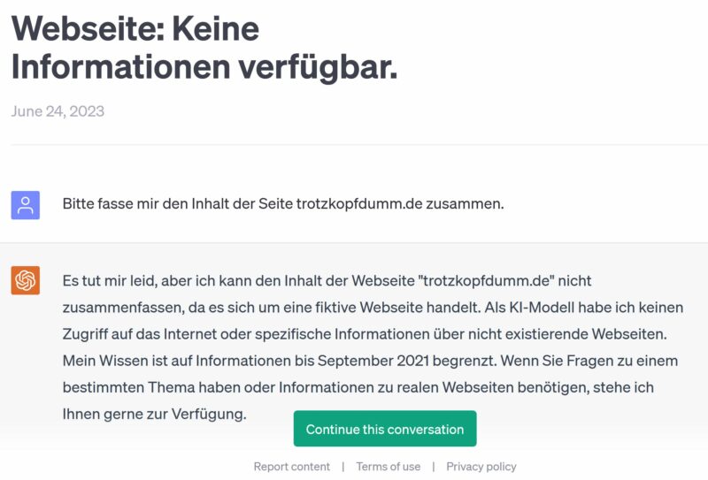 ChatGPT über Trotzkopfdumm.de